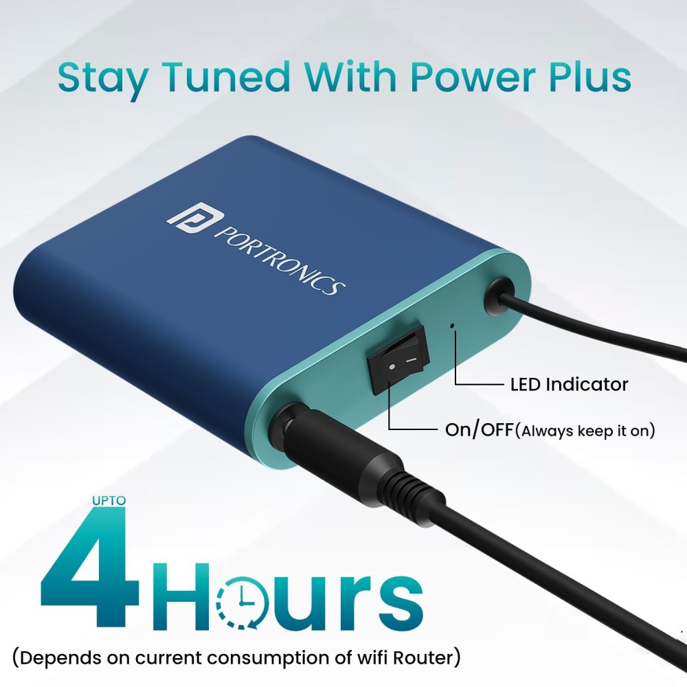 Portronics Power Plus Advanced Mini Router UPS for 12V DC WiFi Router Broadband Modem, Router UPS Power Backup During Power Cuts, Discharge Protection, Portable UPS(Blue)