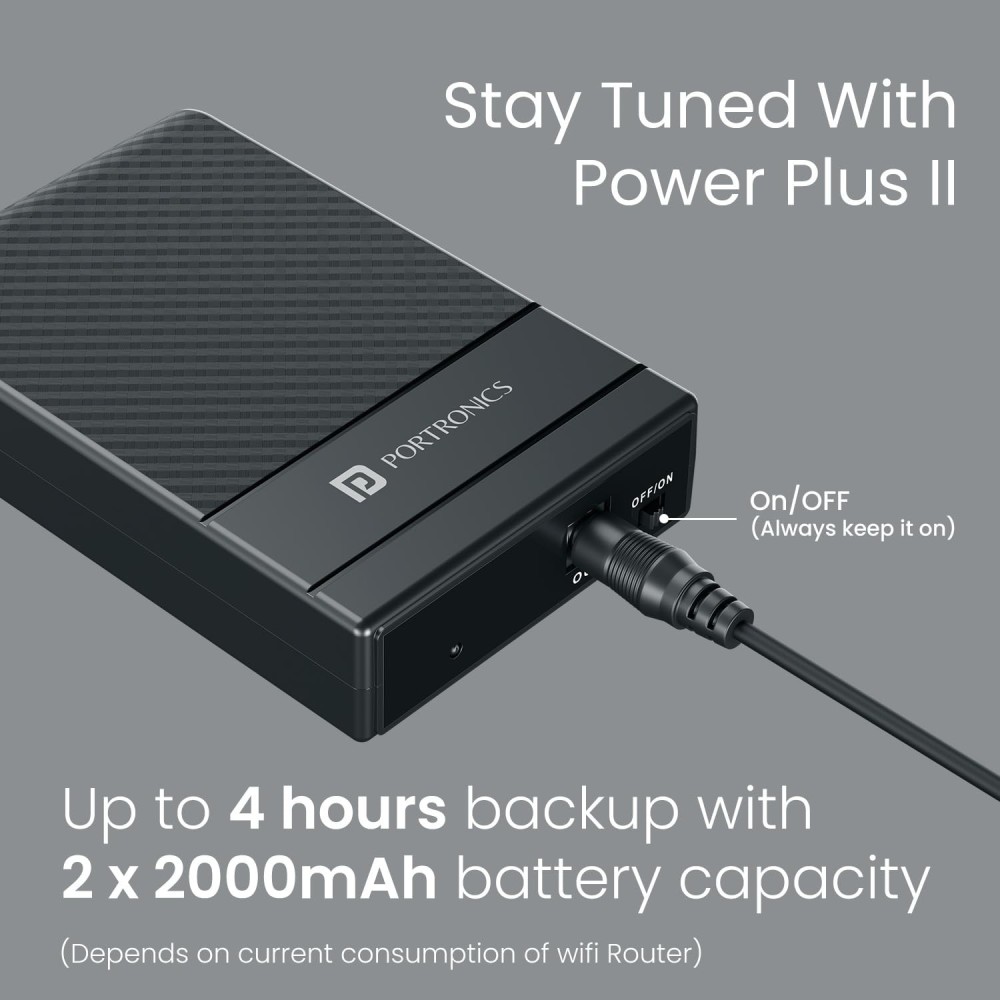 Portronics Power Plus II Mini UPS for 12V-3A WiFi Router Broadband Modem, Backup Upto 4 Hours, Current Surge Protection, UPS Power Backup for WiFi Router Modem During Power Cuts (Black)