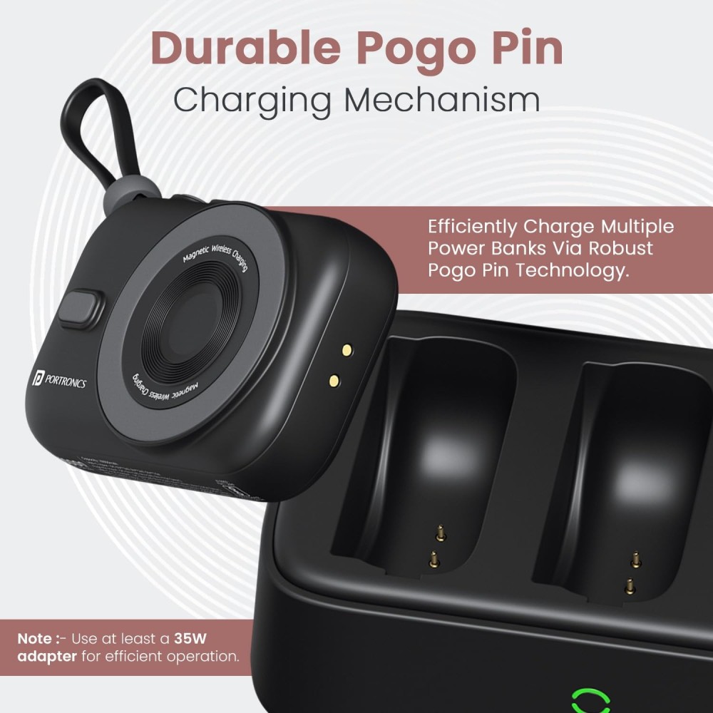 Portronics Power Shutter Home 3 x 10000mAh Fast Charging Wireless Powerbank with Charging Station, 22.5W Wired Output, 15W Wireless Output for iPhone 12 & Above, Android & Other Qi Enabled Devices(Black)