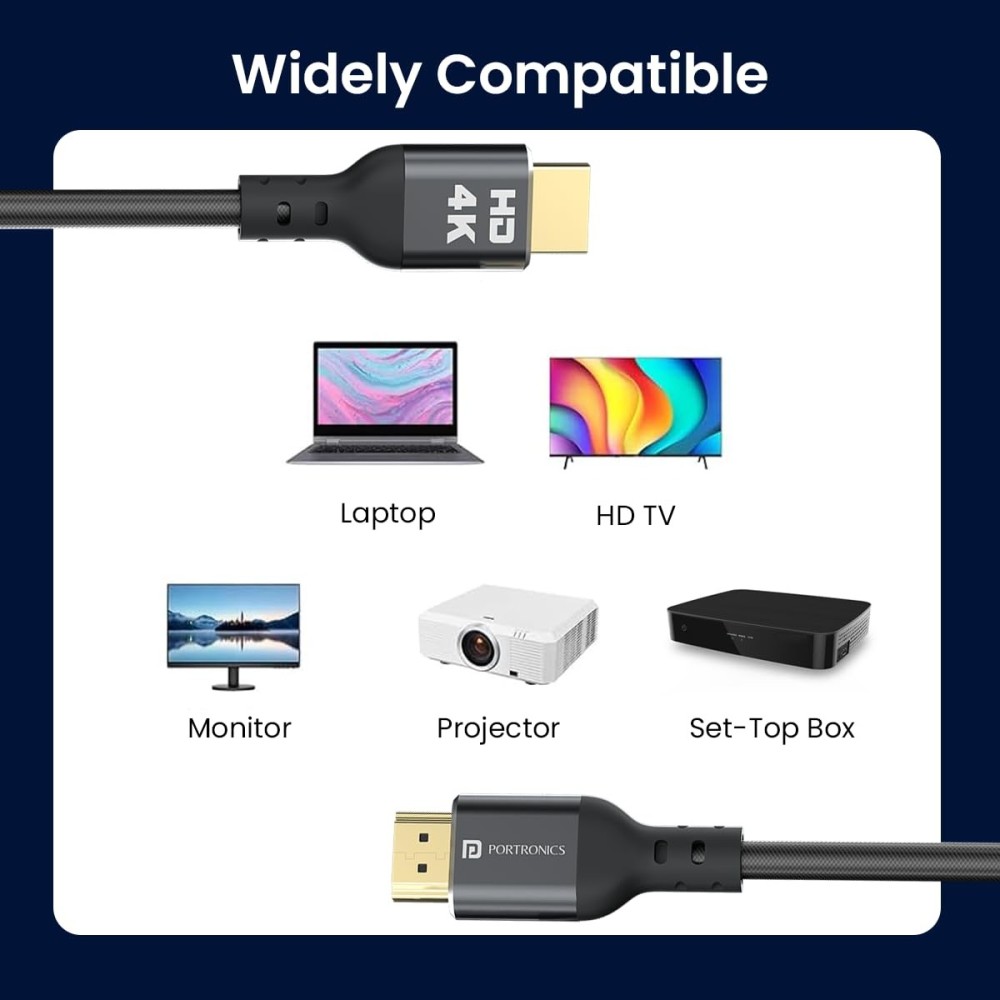 Portronics Konnect Stream HDMI to HDMI Cable 3M (4K@60Hz)