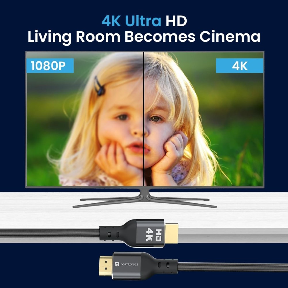 Portronics Konnect Stream HDMI to HDMI Cable 3M (4K@60Hz)