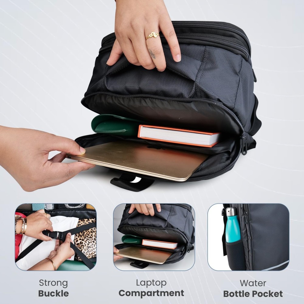 Portronics Elements U, 2-in-1 Laptop Backpack & Luggage Bag for 15.6 Inch Laptop, Water-Resistant Convertible Travel Backpack with Spacious Compartments & Secure Buckle - (Dark Grey)