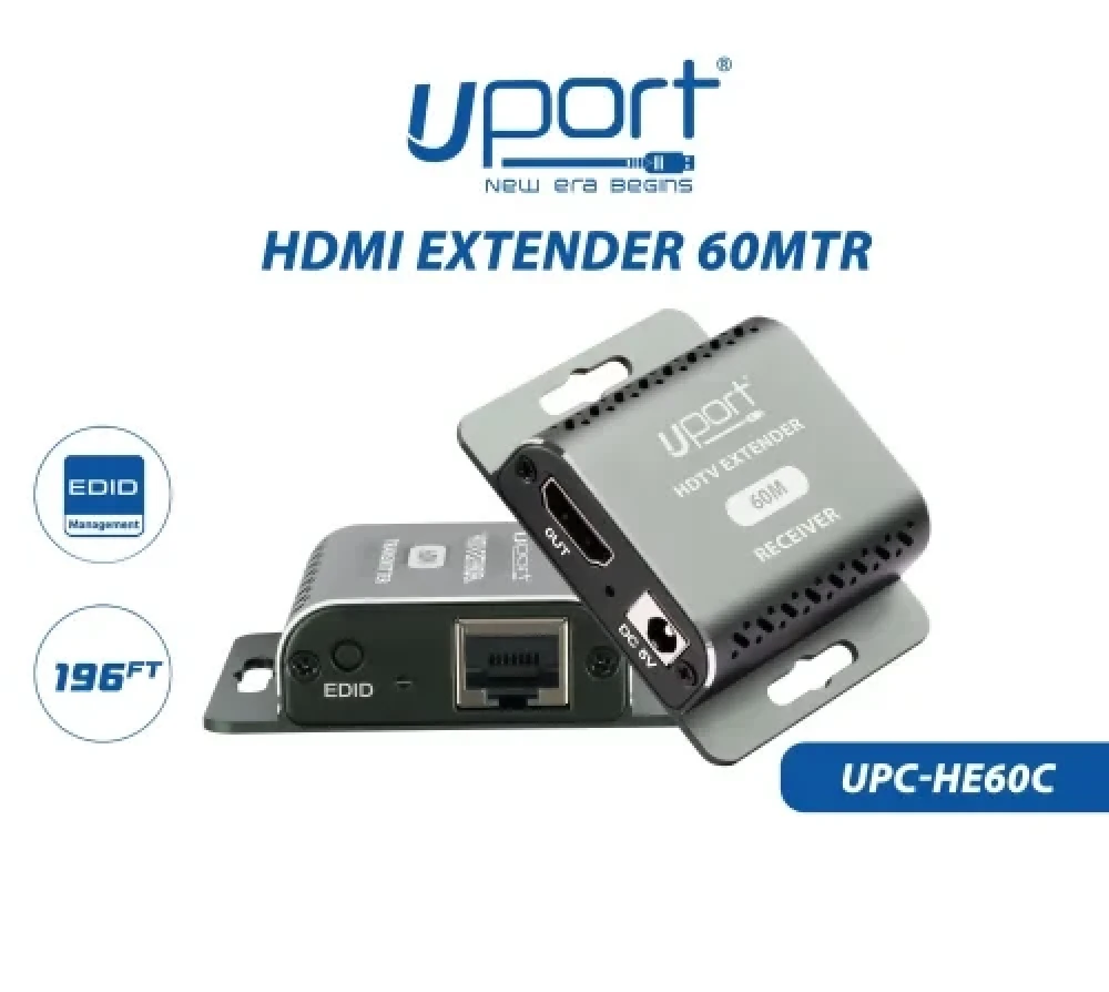UPORT 60 Meter HDMI Extender 4K 60Hz HDMI to RJ45 LAN Extender over Cat6 UTP Cable, HDMI 2.0 Transmitter Receiver