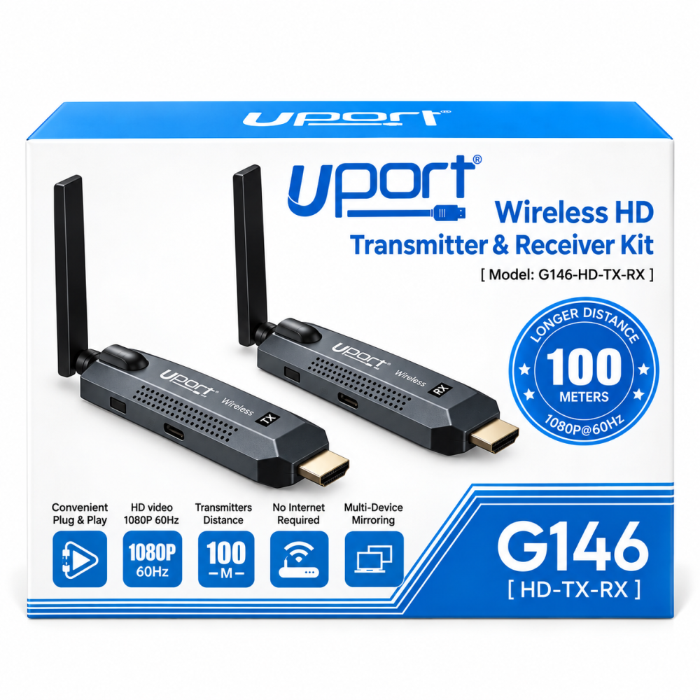 UPORT Wireless HDMI Extender Transmitter Receiver 100M, 1080P 60Hz Full HD Wireless HDMI Kit with Dual-Band WiFi for TV, Projector & Laptop