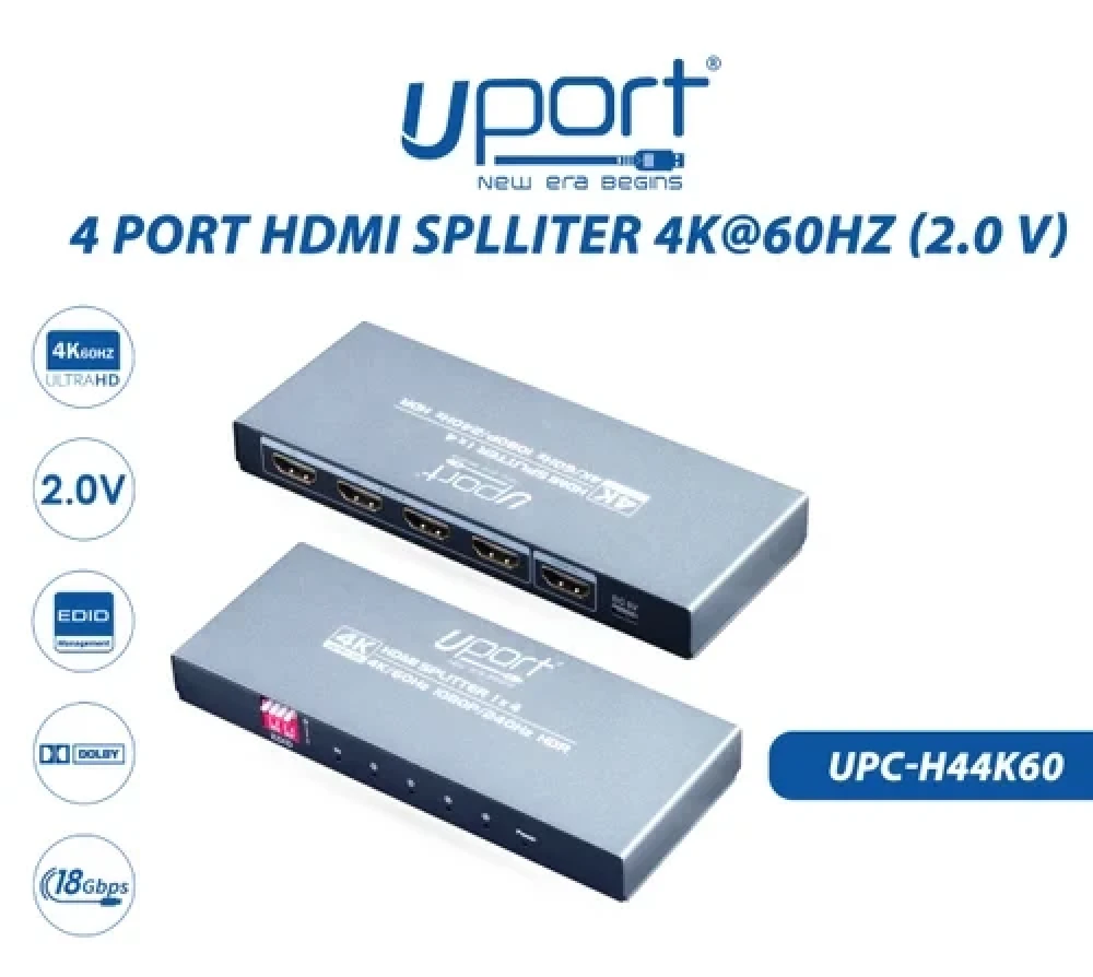 UPORT 1x4 HDMI Splitter 4K 60Hz HDMI 2.0 18Gbps, 1 Input 4 Output Powered HDMI Splitter with EDID
