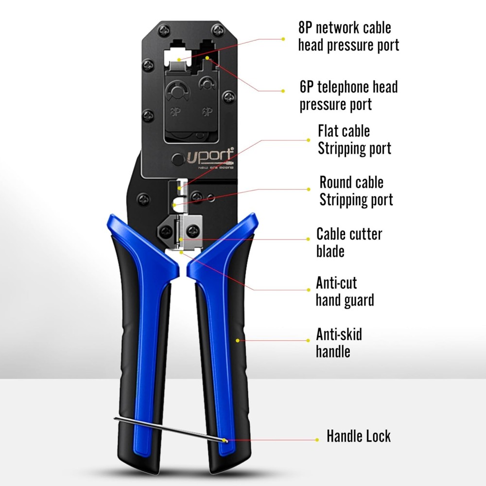 UPORT RJ45 RJ11 RJ12 Crimping Tool, 4P 6P 8P Modular Network Cable Crimper, Wire Stripper & Cutter for CAT5 CAT5e CAT6