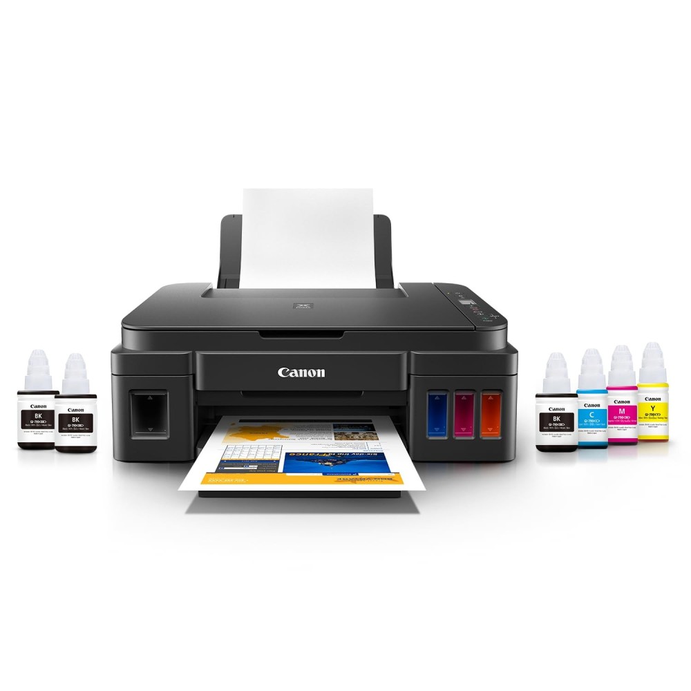 Canon PIXMA MegaTank G2012 All in One (Print, Scan, Copy) Inktank Colour Printer with 2 Additional Black Ink Bottles  for Home/Office