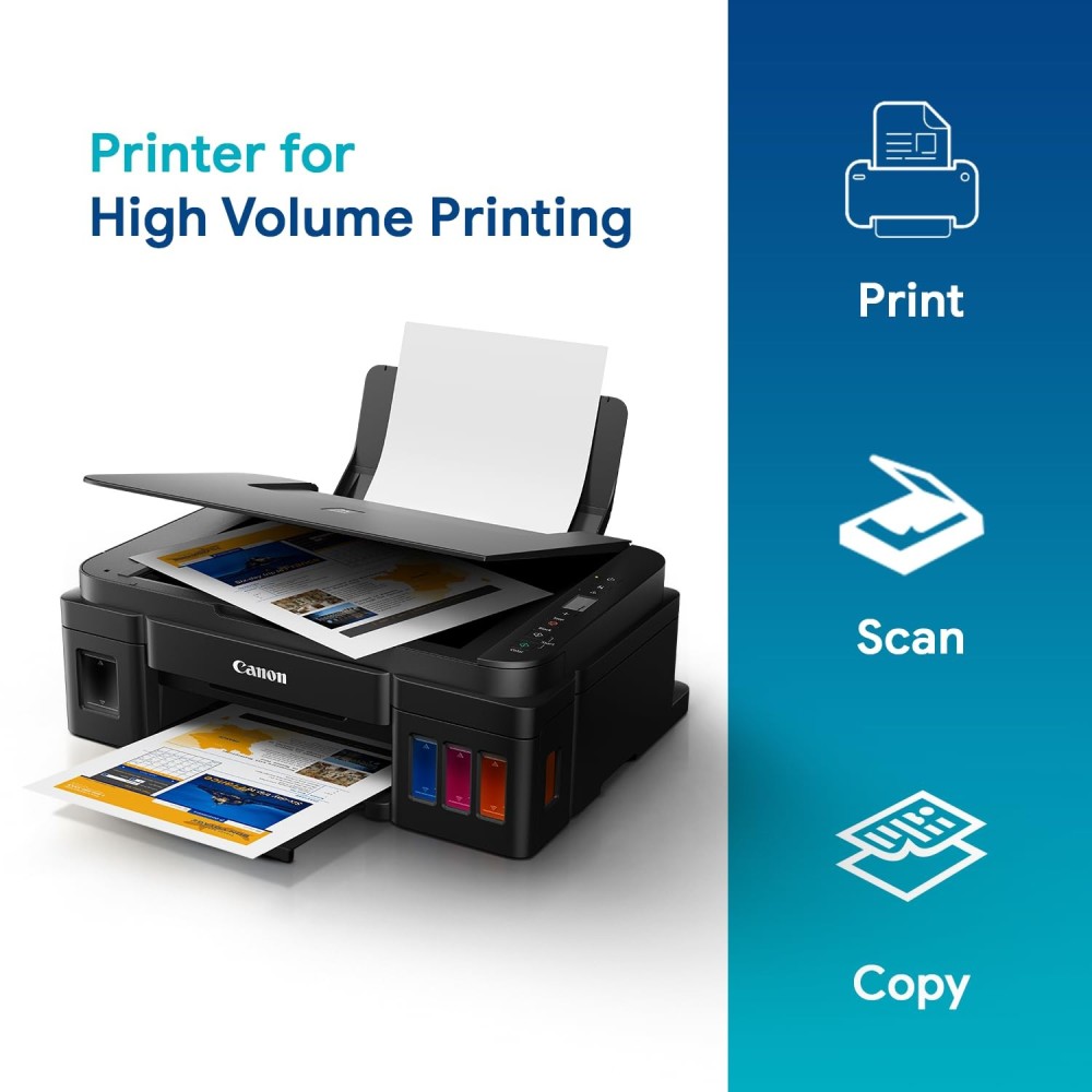 Canon PIXMA MegaTank G2012 All in One (Print, Scan, Copy) Inktank Colour Printer with 2 Additional Black Ink Bottles  for Home/Office