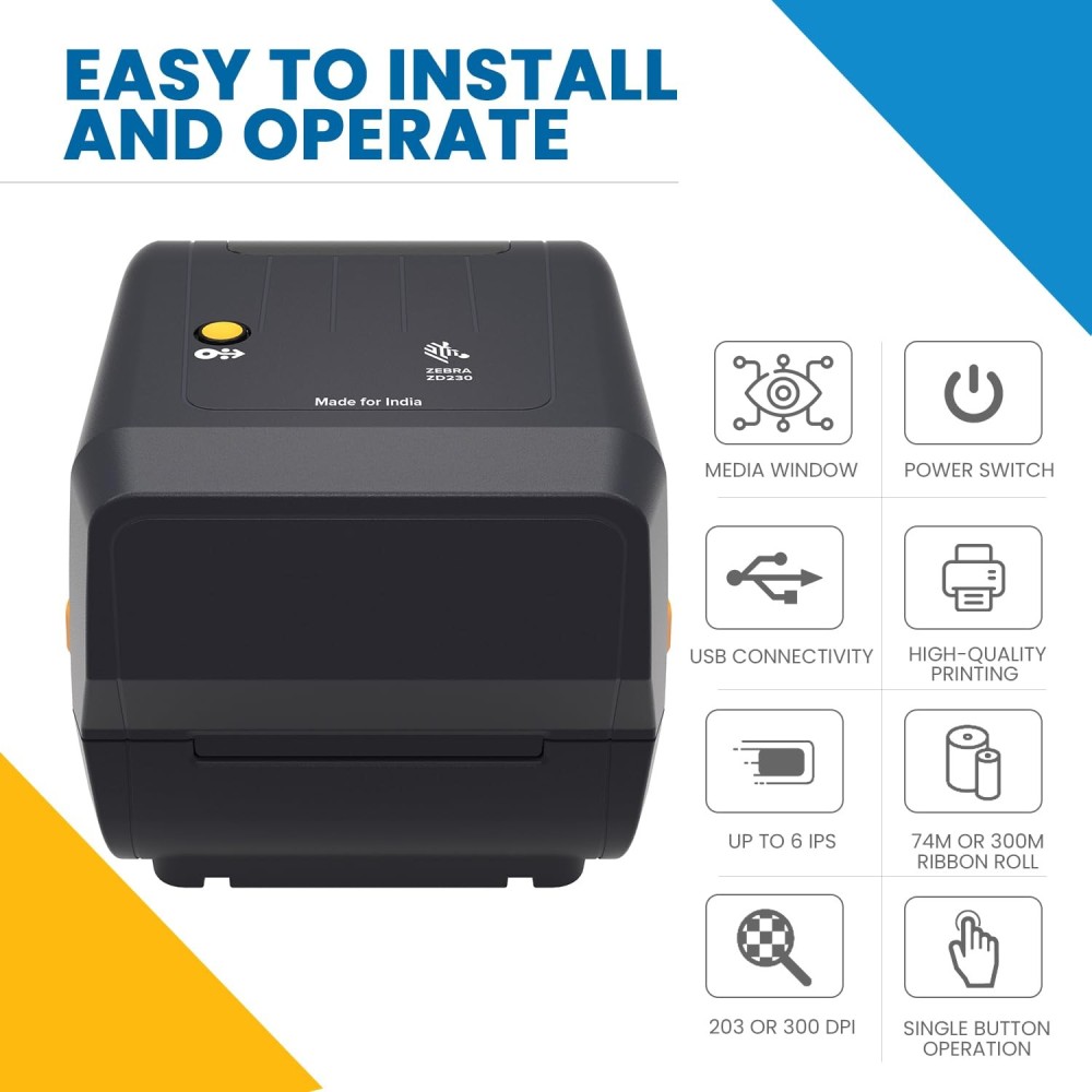 Zebra ZD230TA Direct Thermal Printer 4'' Barcode Label Printers with 1D/2D Cordless Bluetooth 4.1 and USB Connectivity 203/300 DPI Bar Code Reader for Shipping & Business (Black)
