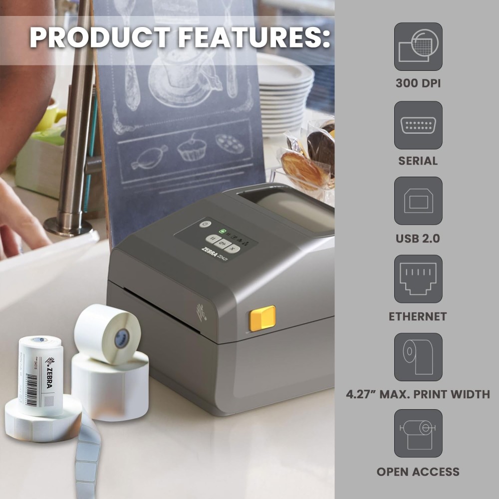 Zebra ZD421t 300 DPI Thermal Printer 6 IPS Speed High Resolution Monochrome Desktop Printers with USB & Bluetooth Connectivity for Business & Retail Use(Black)