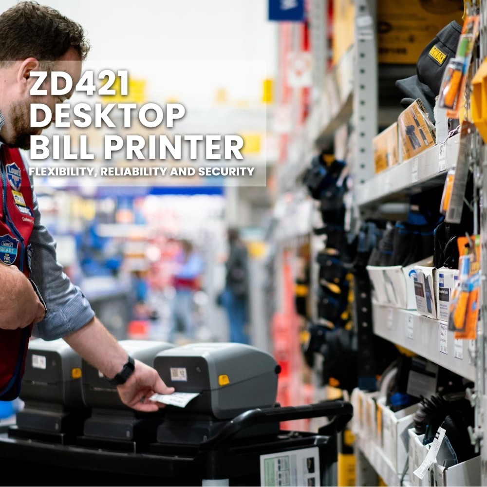 Zebra ZD421t 300 DPI Thermal Printer 6 IPS Speed High Resolution Monochrome Desktop Printers with USB & Bluetooth Connectivity for Business & Retail Use(Black)