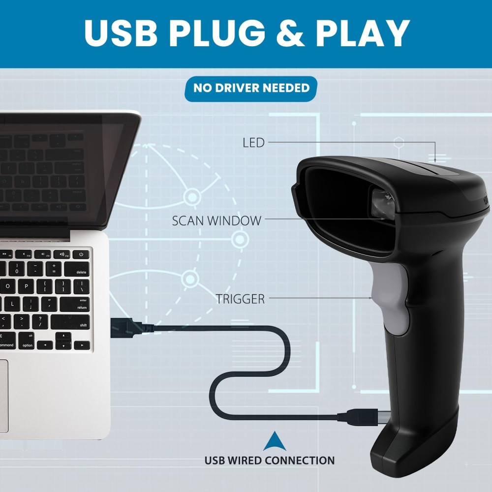 Zebra DS1000 Series Barcode Scanner 1D/2D Handheld USB Corded Bar Code Reader Optical High Speed for Seller Flex Scanning POS System Supermarket (DS1001-US4-2K)