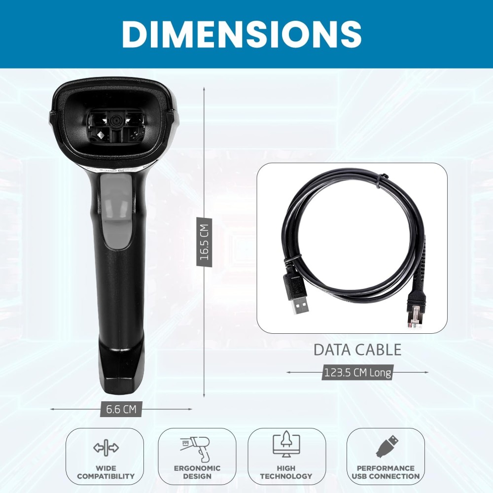 Zebra DS1000 Series Barcode Scanner 1D/2D Handheld USB Corded Bar Code Reader Optical High Speed for Seller Flex Scanning POS System Supermarket (DS1001-US4-2K)