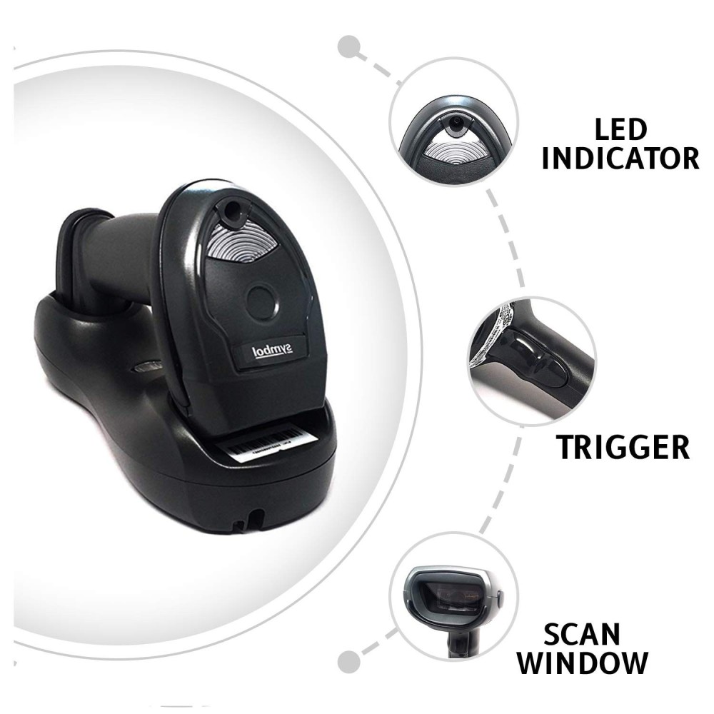 Zebra LI4278 Cordless Handheld 1D Barcode Scanner Bluetooth Black Imager with Cradle and USB Cord Screen Code Reader, Black (LI4278-TRBU0100ZY)