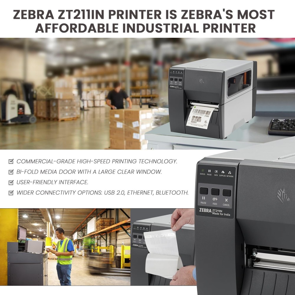 Zebra ZT211 Thermal Shipping Label Printer 4 Inches 200 DPI Heavy-Duty Desktop Barcode Memo Receipt Maker Commercial Grade High-Speed Printing for Amazon Etsy Shopify FedEx,(Black)