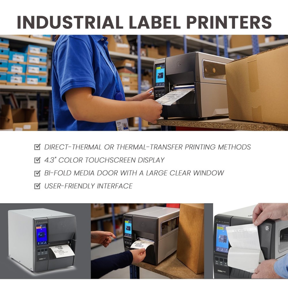 Zebra Thermal Shipping Label Printer 4 Inches 300 DPI Desktop Barcode Receipt Maker Commercial with 4.3-Inch Color Touch Display with Intuitive Menu for Quick Operation and Settings Management(Black)
