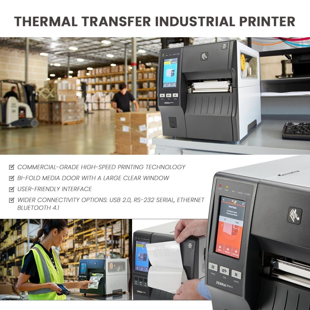 Zebra ZT411 Bluetooth Thermal Shipping Label Printer 4.09 inches 300 DPI Barcode Receipt Commercial with 4.3-inch Color Touch Display with Intuitive Menu for Quick Operation and Settings Management