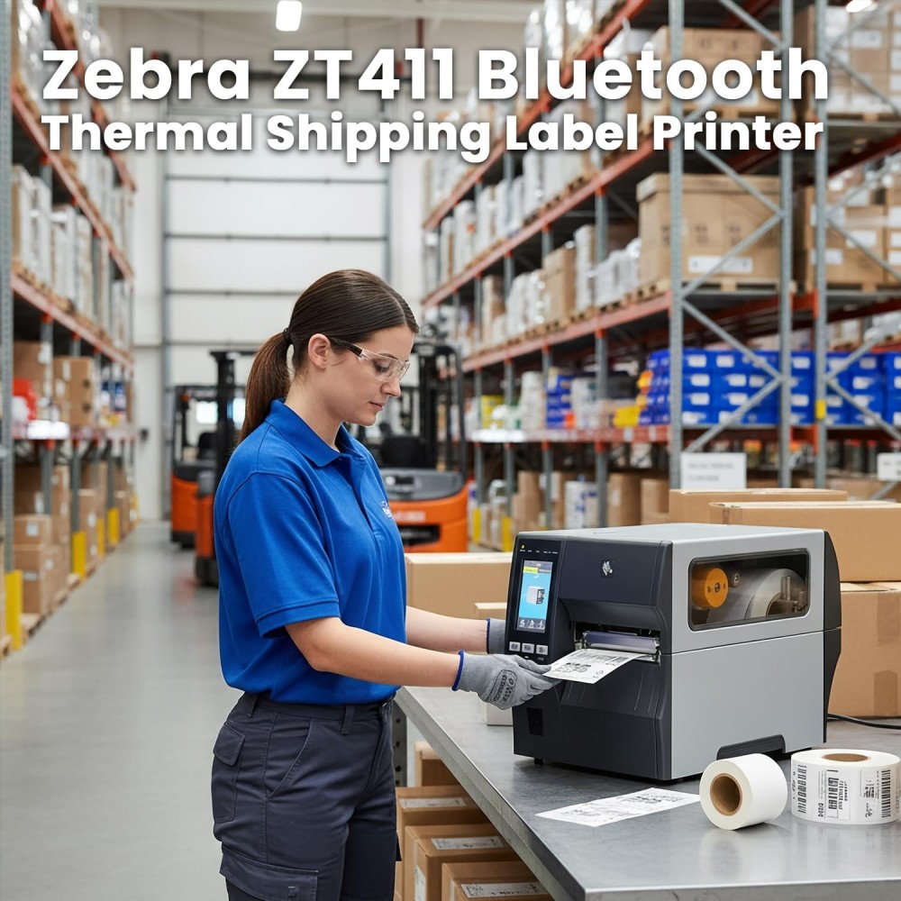 Zebra ZT411 Bluetooth Thermal Shipping Label Printer 4.09 inches 300 DPI Barcode Receipt Commercial with 4.3-inch Color Touch Display with Intuitive Menu for Quick Operation and Settings Management