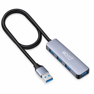 UPORT 4 Port USB 3.0 Hub with 1M Cable, 5Gbps High-Speed Data Transfer, USB A Hub for Laptop, Desktop, PC, Keyboard, Mouse, USB Drive & Peripherals, Plug & Play, Aluminium Body - (UP-H30M) - (Grey)