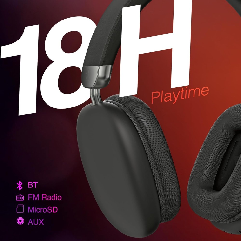 FINGERS Jovia-H7 Wireless Over-Ear Headphones (Immersive Bass, Luxe Design, 18-Hour Playtime, Noise-Isolating Fit, Bluetooth® | FM Radio | MicroSD | AUX, Made in India) - Gentle Grey