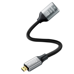 UPORT Micro HDMI Male to HDMI Female Adapter Cable 20cm, High Speed HDMI Adapter, Supports 4K UHD & 1080P Resolution, 3D Compatible, Micro HDMI Type D to HDMI Type A for Camera, Laptop, TV, Monitor & Projector - (Black)