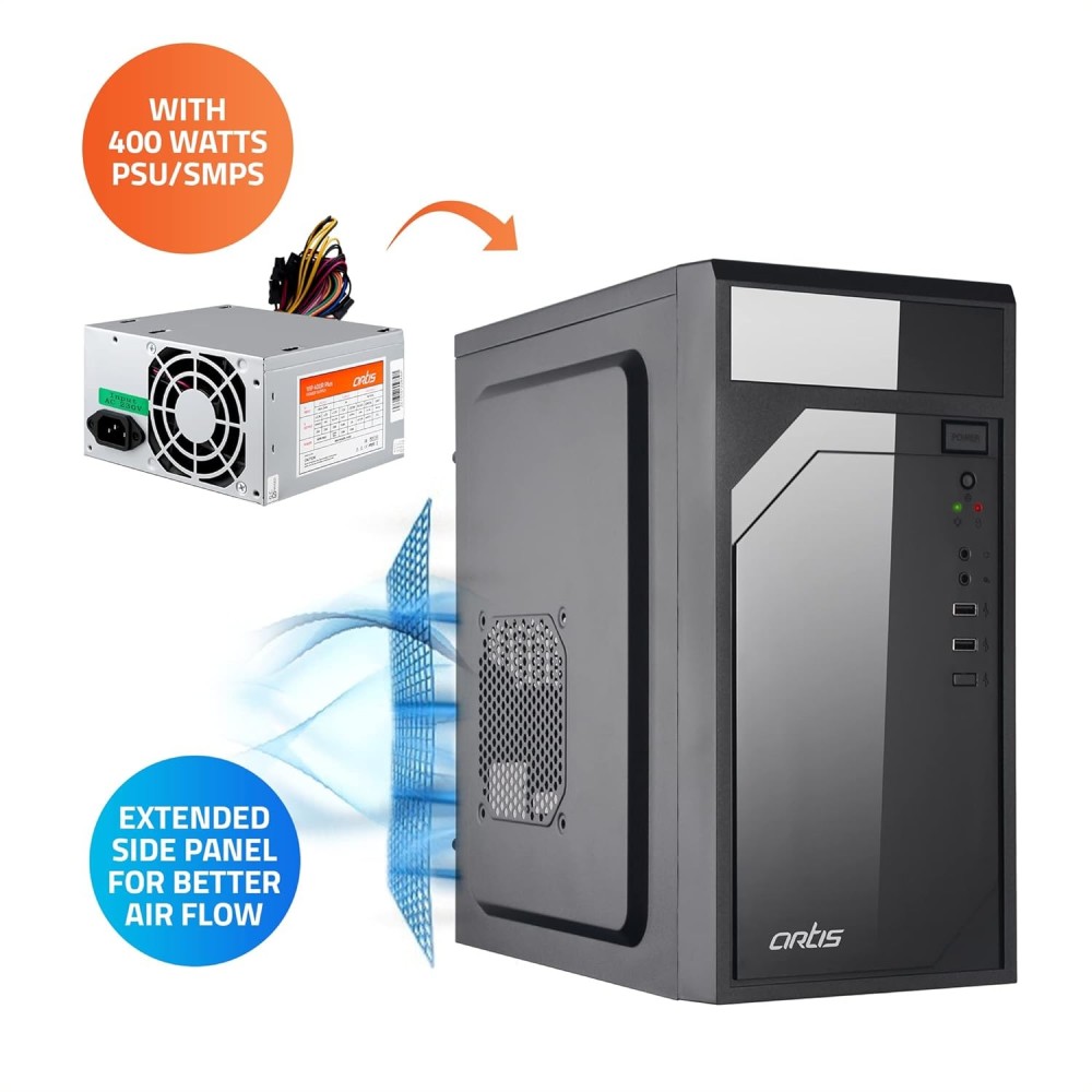 Artis 2620 2.0 C Computer Cabinet Support Micro ATX Motherboard, 1 x 80mm Fan with 400W Power Supply