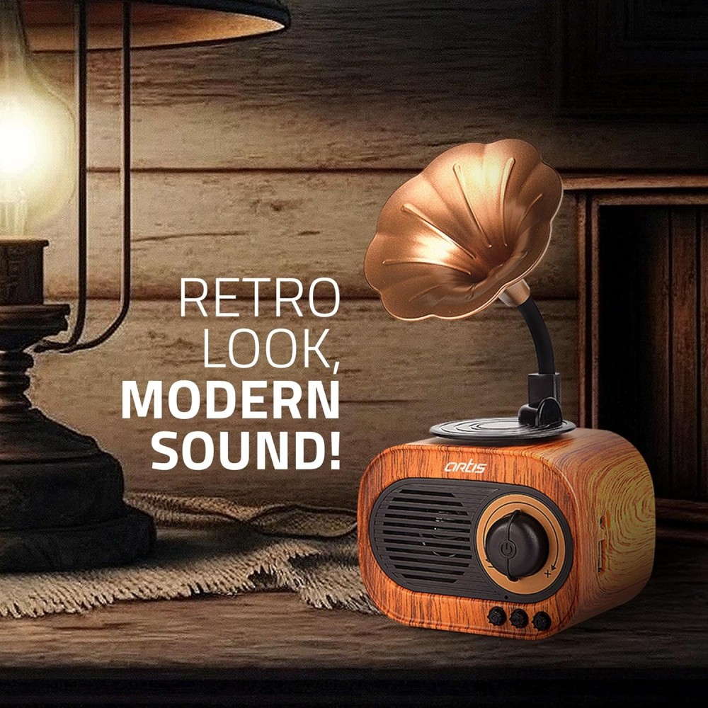 Artis BT12 Classic Retro Wireless BT Speaker with FM/USB/AUX in & Hands Free Calling (5W RMS Output)