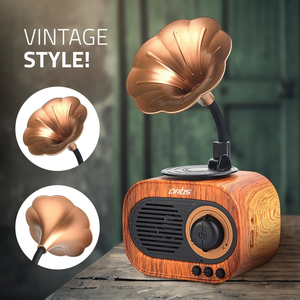 Artis BT12 Classic Retro Wireless BT Speaker with FM/USB/AUX in & Hands Free Calling (5W RMS Output)