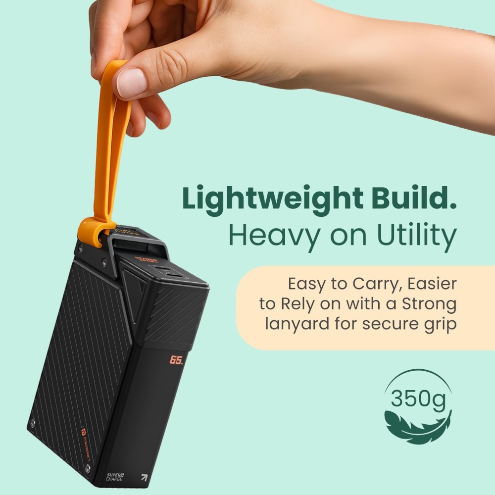 Portronics Halley 20K 20000mAh 65W Fast Charging Power Bank with Dual USB-C PD, LED Display, for iPhone, Android, iPad, Tablets & MacBook(Yellow)