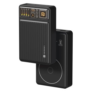 Portronics Luxcell Wireless Mini 20,000mAh Magnetic Power Bank | 15W MagSafe-Compatible Wireless Fast Charging | 22.5W PD Fast Charging | USB-C & USB-A Output | Compatible with iPhone 12/13/14/15/16 Series & Qi-Enabled Devices(Black)