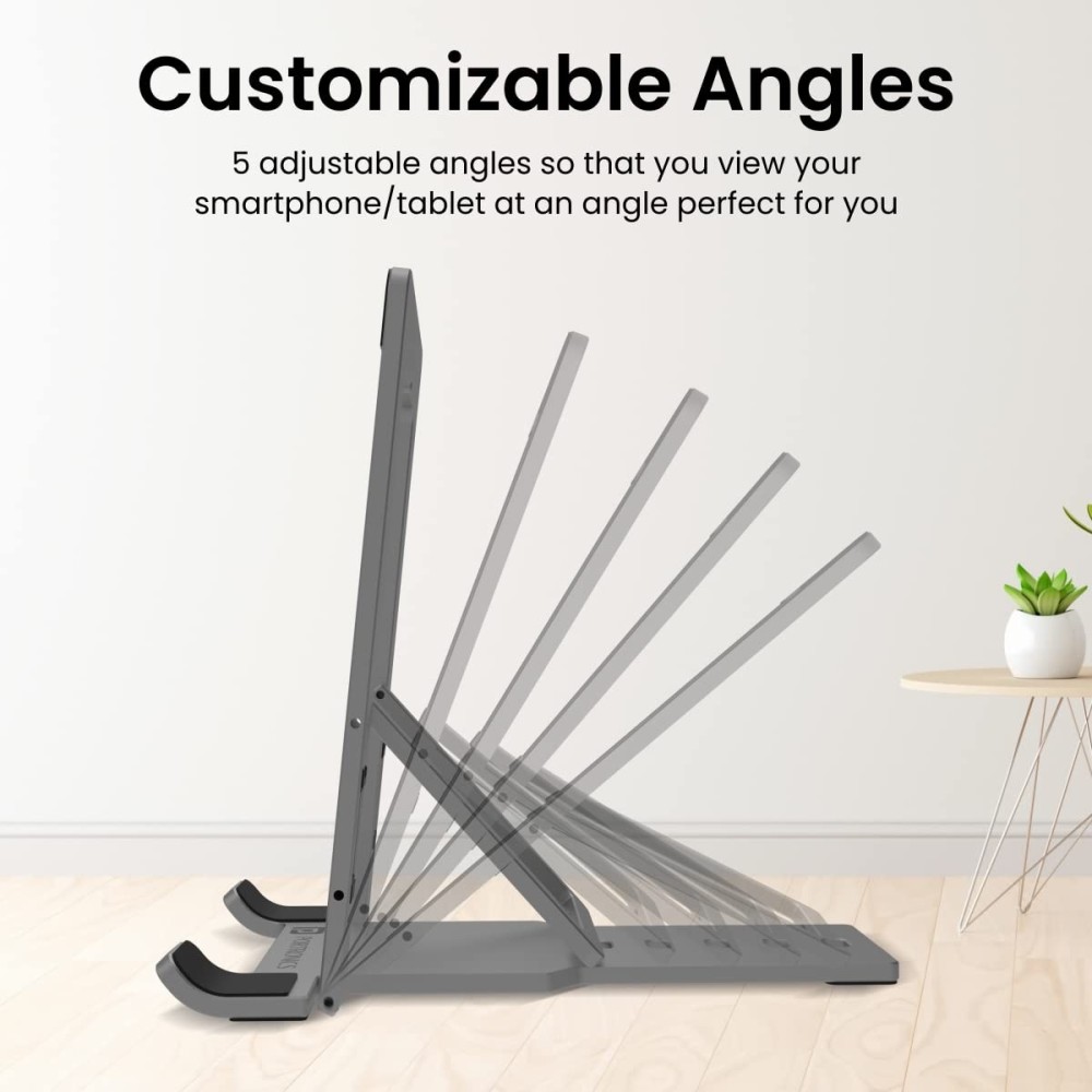 Portronics Modesk One Universal Mobile & Tablet Holder with 5 Adjustable Angles, Foldaway Design, Horizontal View Support(Grey)