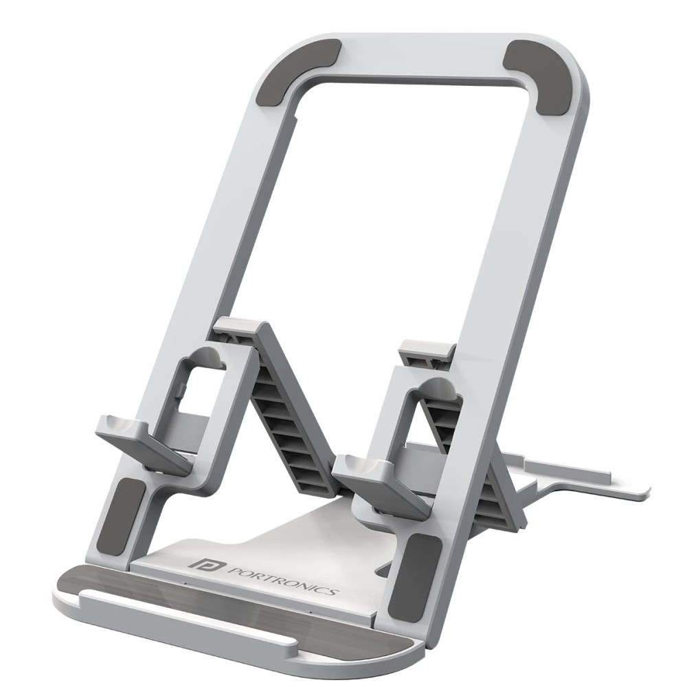 Portronics Modesk 100 Foldable Mobile & Tablet Holder Stand | Adjustable Multi-Angle Desktop Phone Stand | Anti-Slip ABS Holder for Smartphones & Tablets(Grey)