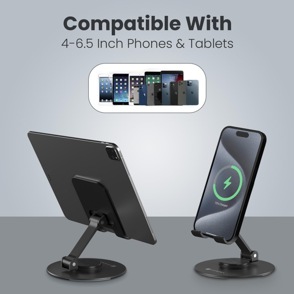 Portronics Mobot 4 Universal Mobile Stand with 360° Rotation & Height Adjustment | Foldable Anti-Skid Phone & Tablet Holder | Stable Metal Base for Smartphones, Tablets & Kindle