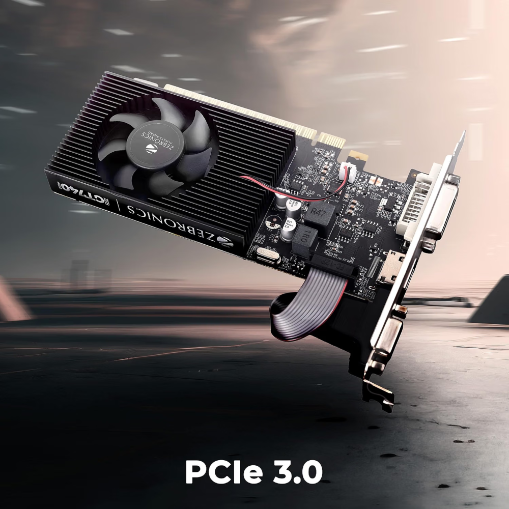 ZEBRONICS GT740-4GD3 Graphics Card with NVIDIA GPU, 4GB GDDR3, 128-Bit, PCIe 3.0, HDMI, DVI, VGA, 2560×1440 @ 60Hz
