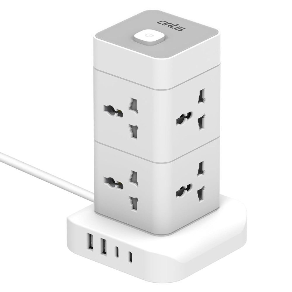 Artis AR-8SS-4USBCB 8 Universal Sockets with 2 USB-A & 2 USB-C Port with Circuit Breaker Surge Protector.