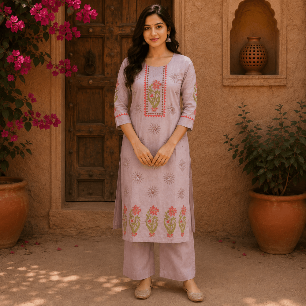 Beautiful Plus Size Beige Floral Printed 3 Piece Suit Set for Women with Dupatta, Ethnic Kurta, Straight Pant & Dupatta, Traditional Indian Wear - (CMHT0516)