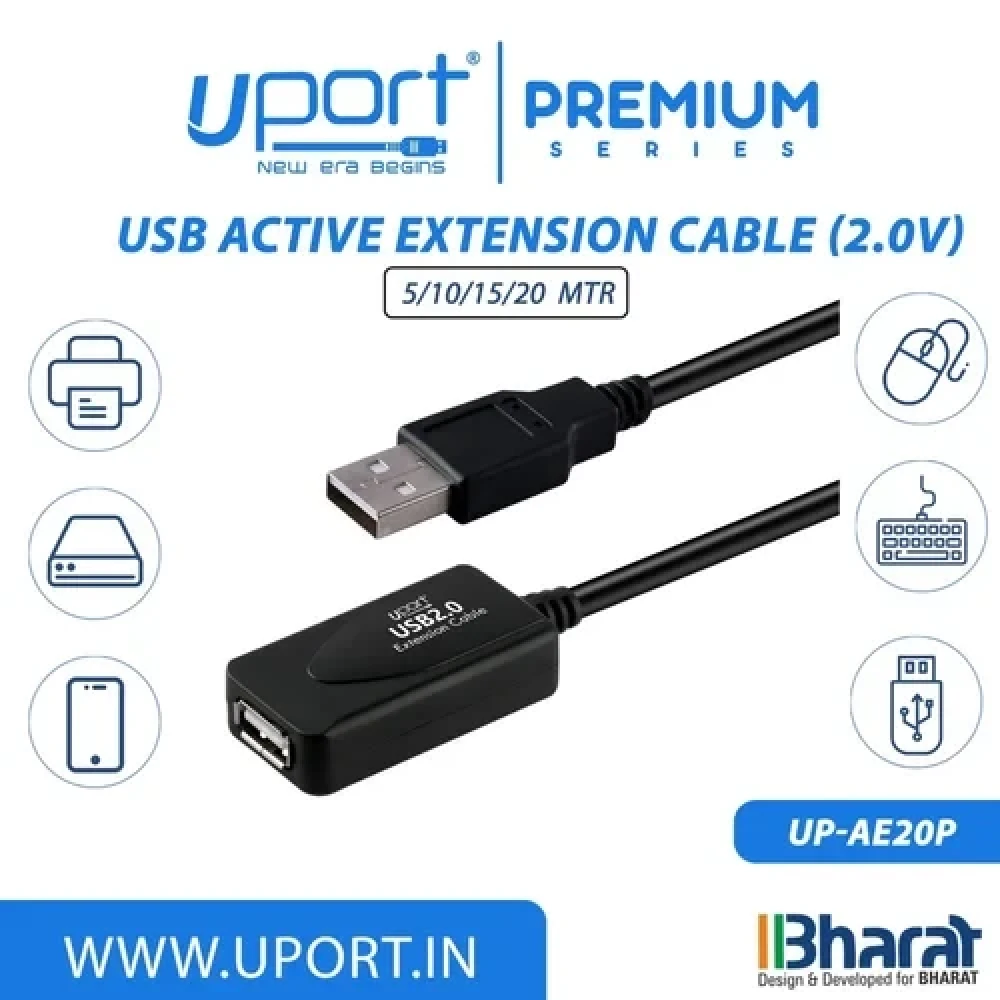 UPORT USB 2.0 Active Extension Cable 10M, USB A Male to A Female Repeater Cable, 5Gbps High Speed Data Transfer, Shielded USB Extension Cable with Built-in Amplifier, Plug & Play - (Black)
