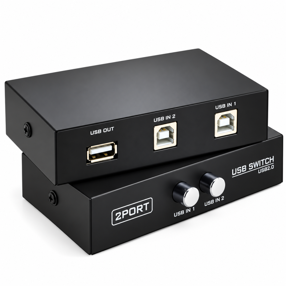 UPORT 2-Port USB Printer Sharing Switch for 2 Computers, High-Speed Printer & Scanner Sharing Switch, No Driver Required - (Black)