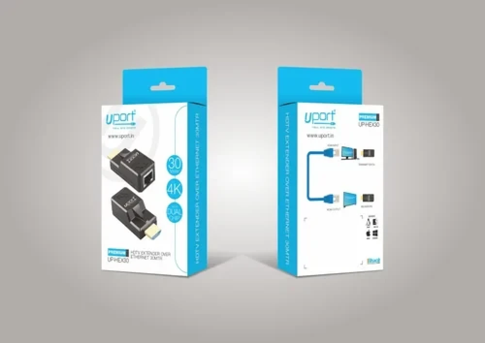 UPORT 30M HDMI Extender 1080P HDMI to RJ45 over Cat6 UTP Cable, HDMI 1.4 CCTV Video Extender, Self-Powered