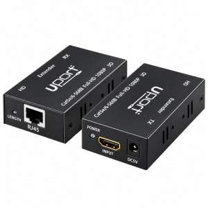 UPORT 60M HDMI Extender HDMI to RJ45 over Cat6 Cable, 1080p Full HD HDMI Extender for CCTV, PC, TV & Media Devices with External Adapter