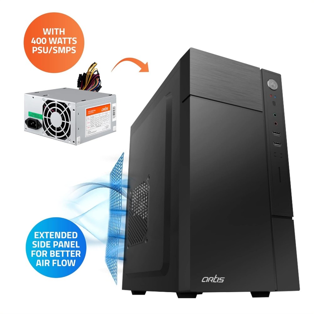 Artis 2220 2.0 Computer Cabinet Support Micro ATX Motherboard, 1 x 80mm Fan with 400W Power Supply