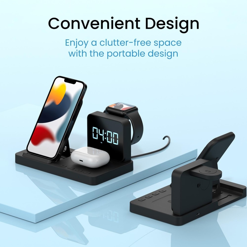 Portronics Bella 15W 3-in-1 Magnetic Wireless Charger for iPhone 15/14/13 Series, Apple Watch & AirPods | Fast Charging Stand(Black)