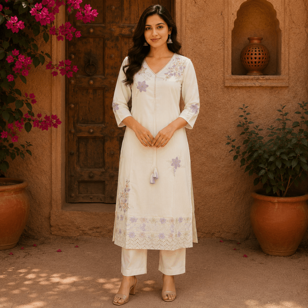 Beautiful Plus Size Mul Cotton Half White Embroidered 3 Piece Kurta Set with Dupatta & Pants for Women, Elegant Ethnic Wear - (CMHT0421)