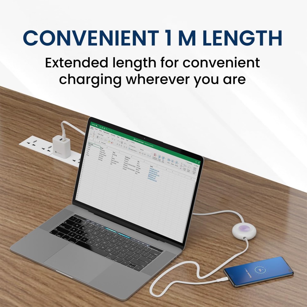 Portronics Konnect Recoil 100W Type-C to Type-C Retractable Cable (White)