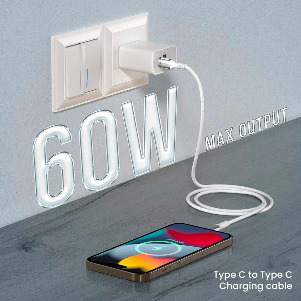 Portronics Konnect Y 60W USB Type-C to Type-C Cable (1.5m)
