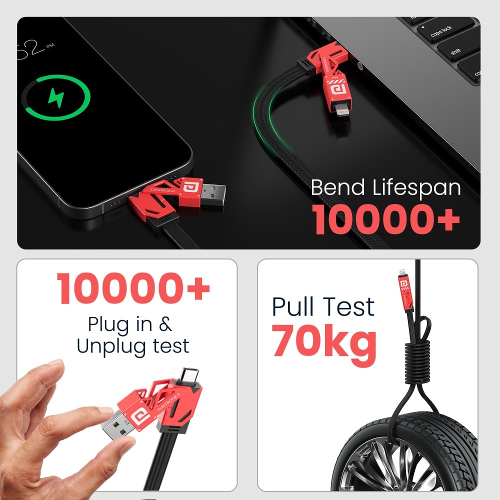 Portronics ProCharge 4 60W 4-in-1 Multifunctional Fast Charging Cable