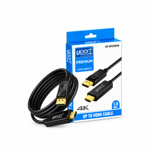 UPort DP to HDMI Cable 1.8 Meter, DisplayPort to HDMI Male Cable 1080P Full HD, Gold Plated Connectors for Laptop, PC, Monitor, TV & Projector - (Black)