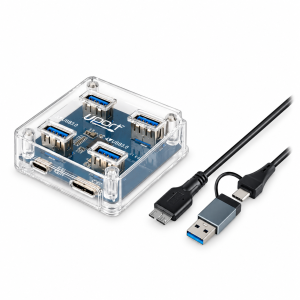 UPORT 4-Port USB 3.0 + Type-C Hub, USB A & USB C Multiport Hub 5Gbps, Plug & Play, Blue LED, 0.5m Cable, (UP-UT421S)