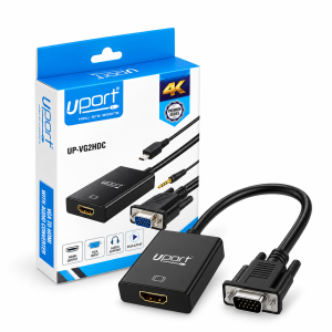 UPort VGA to HDMI Converter Cable with Audio & 4K Support, 0.3 Meter, USB Powered, for Laptop, PC, DVR, Monitor & TV - (Black)