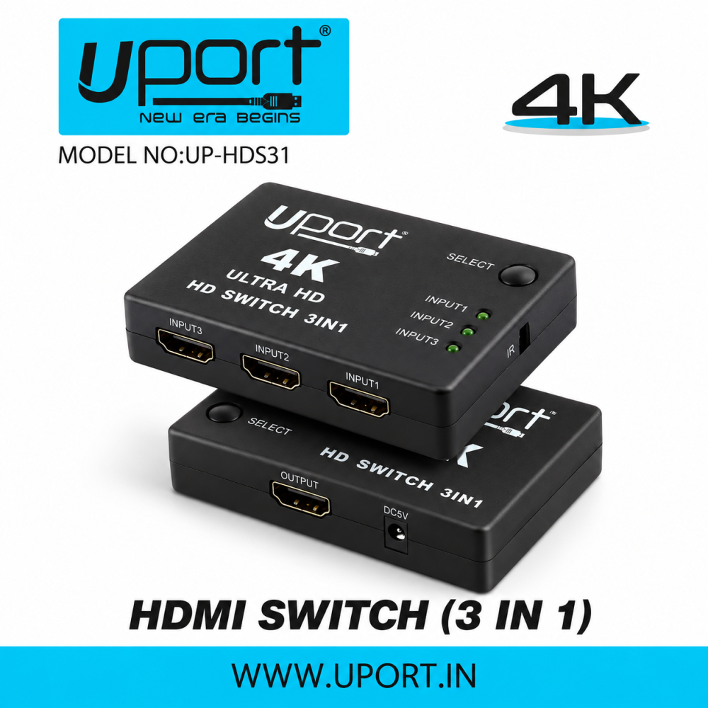 UPORT 4K Ultra HD 3 in 1 HDMI Switch Media Streaming Device - (Black)